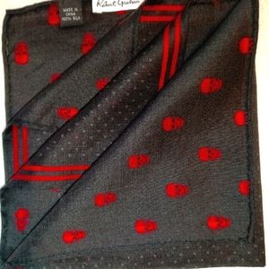 ROBERT GRAHAM POLKA-DOT PRINT/"SKULLS" SILK BLACK &RED REVERSIBLE HANDKERCHIEF